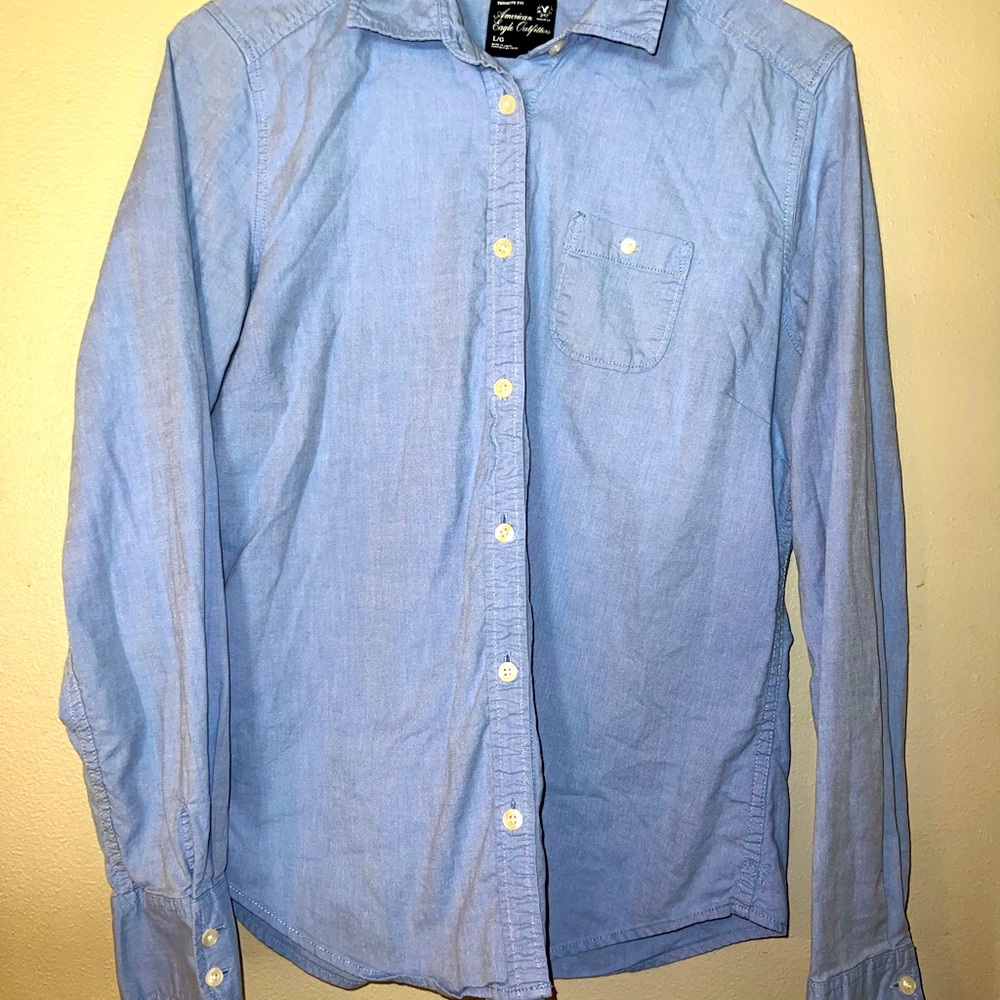 Denim blue button up EUC